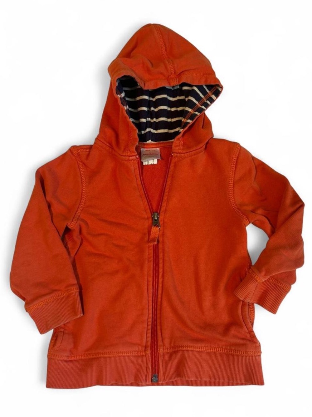 Hanna Andersson Bright Orange Hooded Zip Sweatshirt with Striped Lining